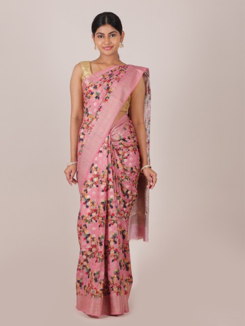 

Pothys Pink & Green Woven Design Zari Pure Silk Saree