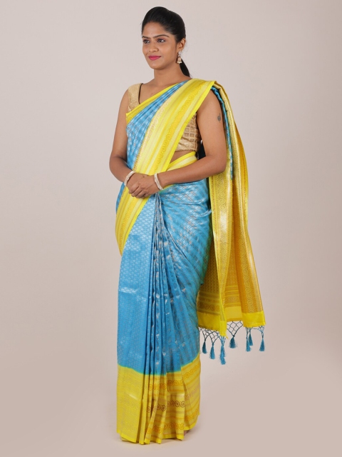 

Pothys Blue & Yellow Woven Design Zari Art Banaras Silk Saree