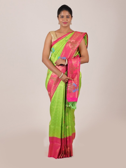 

Pothys Green & Fuchsia Floral Art Silk Banarasi Saree