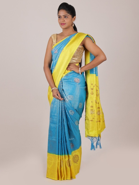 

Pothys Blue & Yellow Ethnic Motifs Zari Art Silk Banarasi Saree