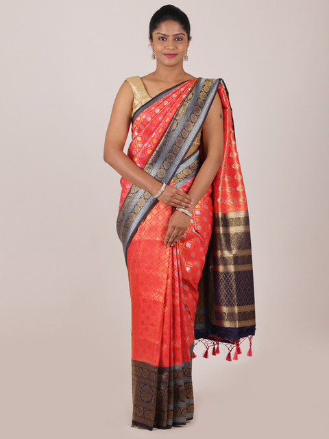 

Pothys Pink & Navy Blue Woven Design Zari Art Banaras Silk Saree