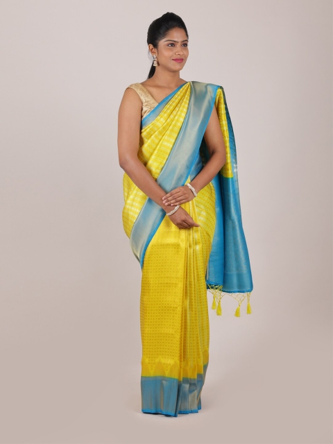 

Pothys Yellow & Silver Ethnic Motifs Woven Design Zari Saree