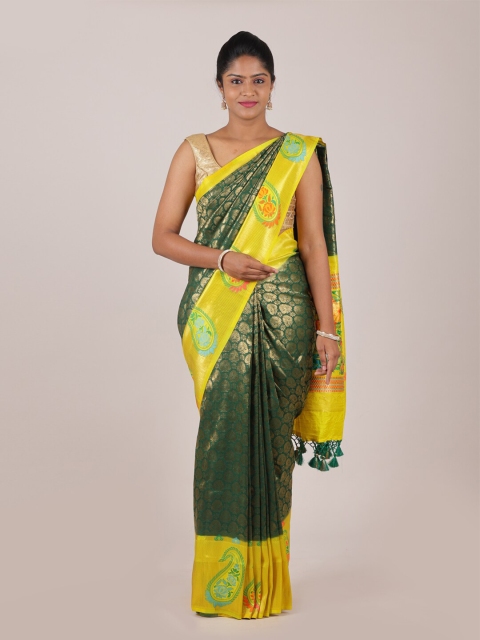 

Pothys Green & Yellow Ethnic Motifs Zari Art Silk Banarasi Saree
