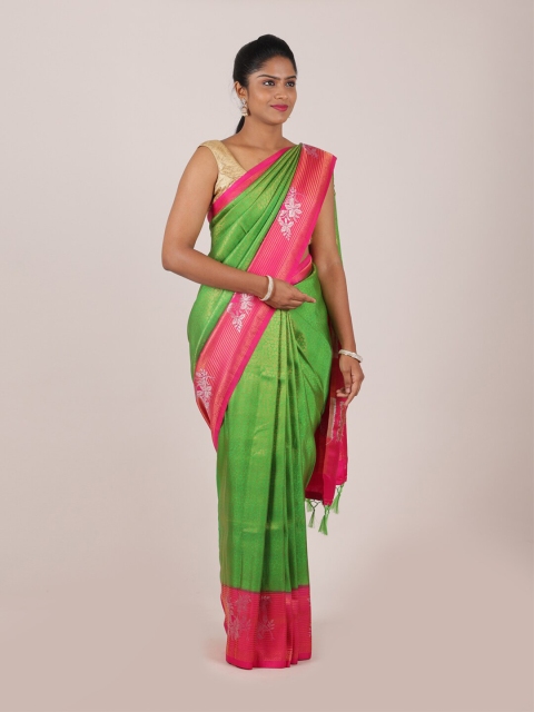 

Pothys Green & Pink Floral Art Silk Banarasi Saree