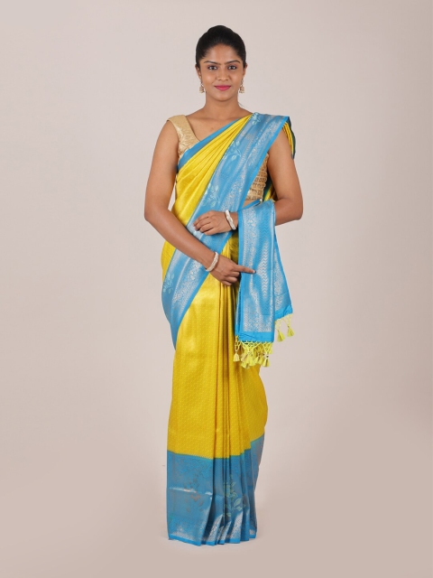 

Pothys Yellow & Blue Ethnic Motifs Zari Art Silk Banarasi Saree
