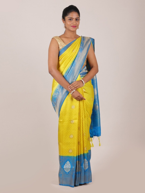 

Pothys Yellow & Blue Ethnic Motifs Zari Art Banaras Silk Saree