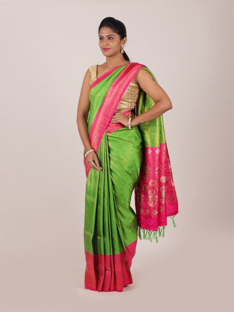 

Pothys Green & Fuchsia Ethnic Motifs Zari Art Silk Banarasi Saree