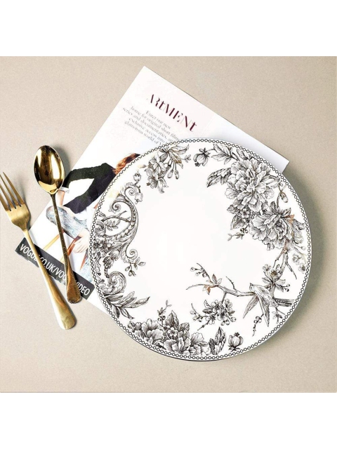 

THE ARTMENT Off White & Brown 6 Pieces Floral Printed Porcelain Glossy Plates