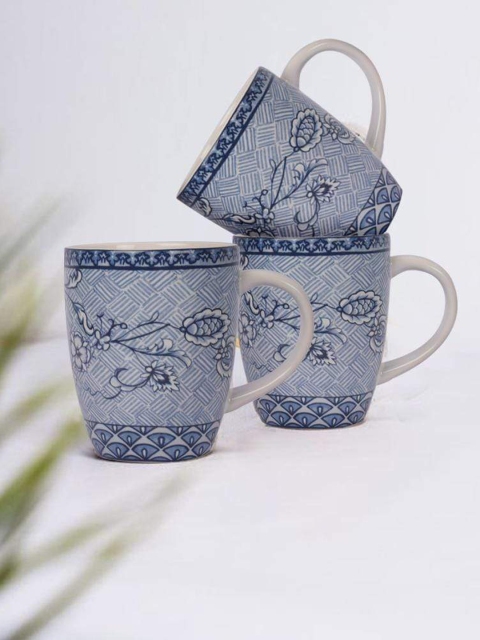 

THE ARTMENT Set of 4 Blue Printed Ceramic Matte Cups