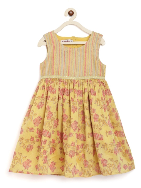

Fabindia Yellow & Pink Floral Printed Dress