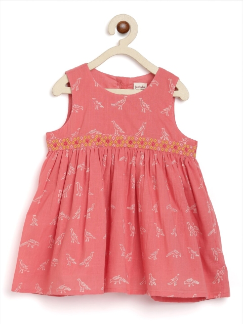 

Fabindia Peach-Coloured Embellished Block Printed Cotton Dress