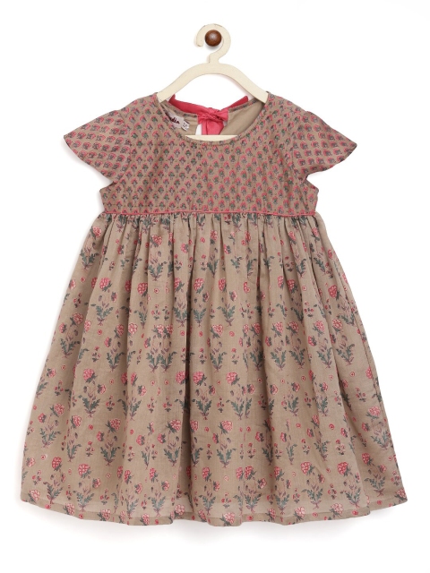 

Fabindia Grey & Pink Floral Empire Dress