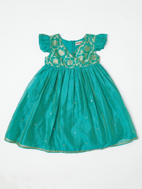 

Fabindia Girls Teal Floral Ethnic Dress