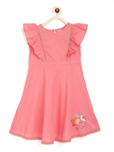 

Fabindia Pink Ethnic Motifs Embroidered Ruffles Cotton Dress