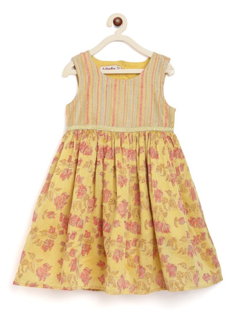 

Fabindia Girls Yellow & Pink Floral Printed Dress
