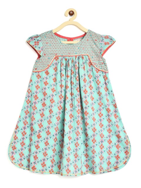 

Fabindia Turquoise Blue Floral A-Line Dress