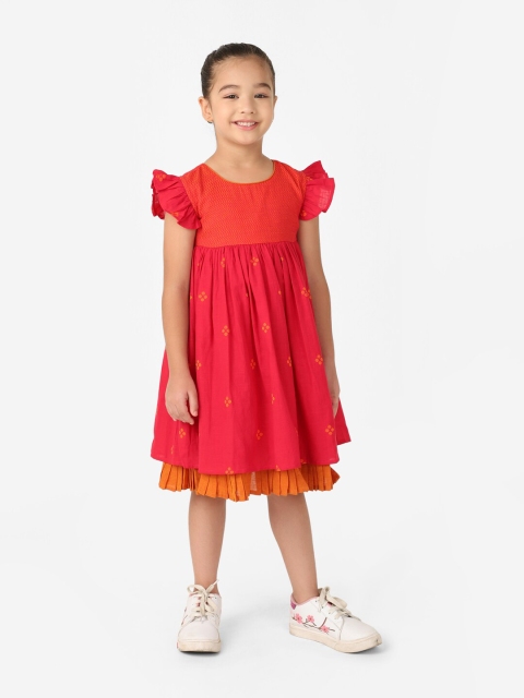 

Fabindia Pink Ethnic Cotton A-Line Dress