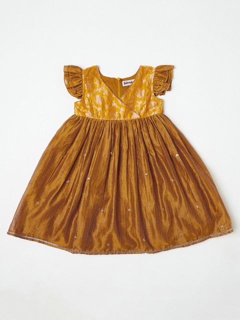 

Fabindia Girls Yellow Floral Embroidered A-Line Dress