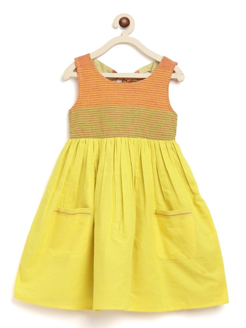 

Fabindia Girls Yellow Striped Ethnic Cotton Dress