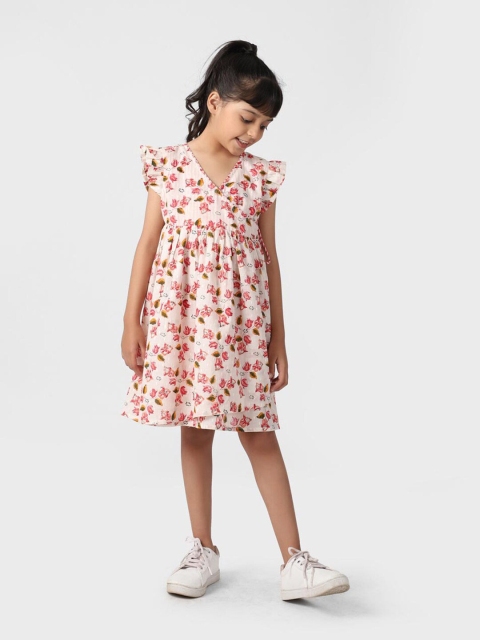 

Fabindia Girls White Floral Printed Cotton Fit & Flare Dress