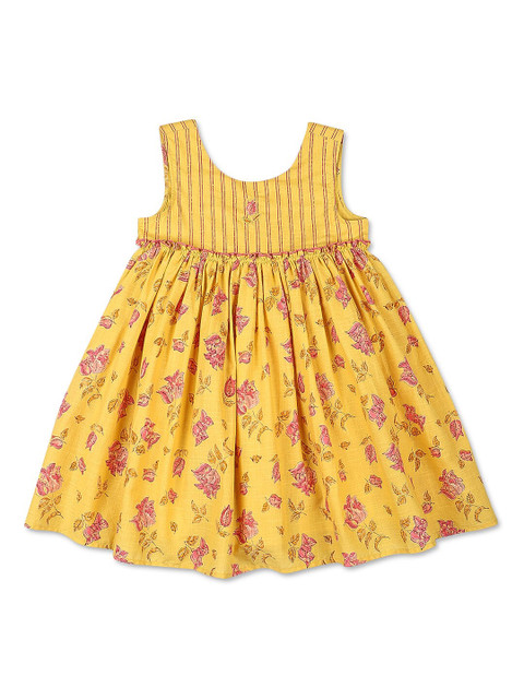 

Fabindia Girls Yellow Floral Cotton Dress