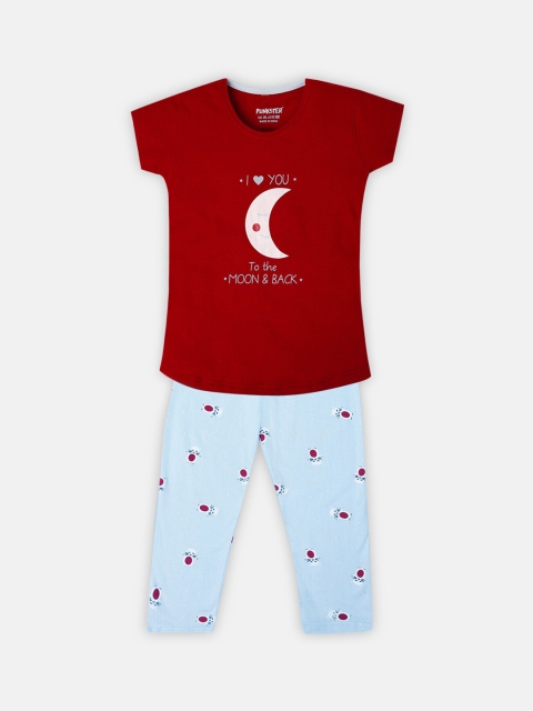 

Punkster Girls Red & Blue Printed Night suit