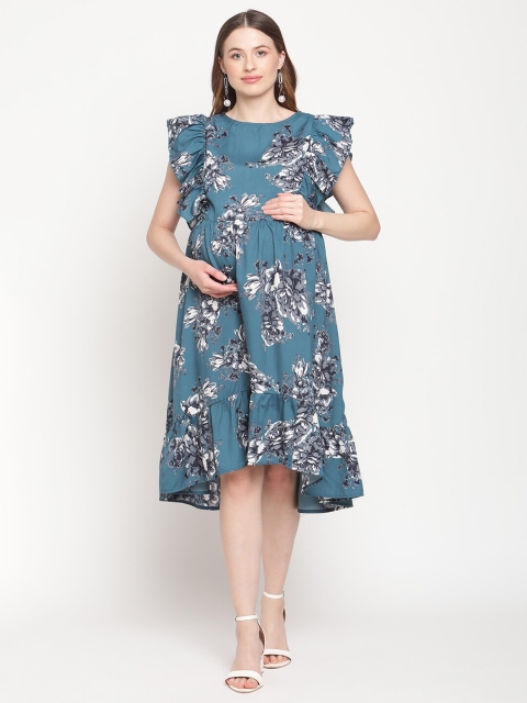 

Moms Maternity Green Floral Crepe Maternity A-Line Midi Dress
