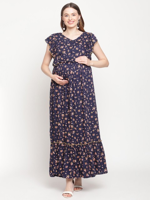

Moms Maternity Navy Blue Floral Maternity Maxi Dress