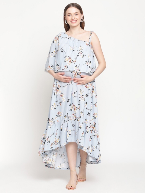 

Moms Maternity Blue Floral Maternity Maxi A-Line Dress