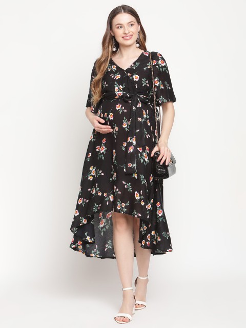 

Moms Maternity Women Black Floral Maternity Rayon Midi Dress