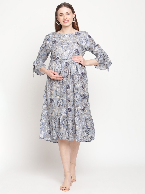 

Moms Maternity Blue Floral Maternity Midi Dress