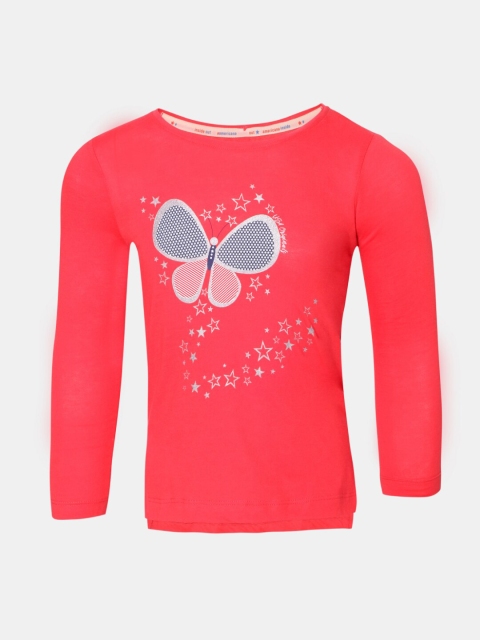 

Jockey Girls Coral Pink Printed Cotton T-shirt