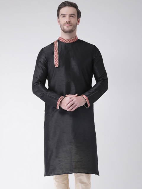 

DEYANN Men Black Woven Design Thread Work Dupion Silk Kurta