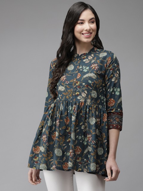 

Cayman Olive Green Ethnic Motifs Printed Pure Cotton Empire Kurti
