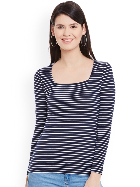 

Hypernation Women Navy Striped Top, Navy blue