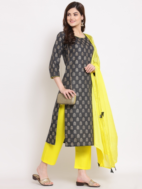 

KALINI Women Grey Floral Printed Kurta with Palazzos & With Dupatta