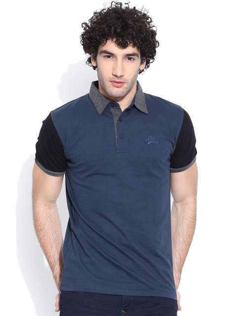 

CULT FICTION Men Blue Solid Polo Collar T-shirt