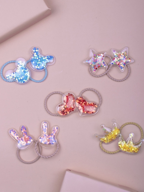 

Arendelle Girls Set of 5 Embellished Ponytail Holders, Blue