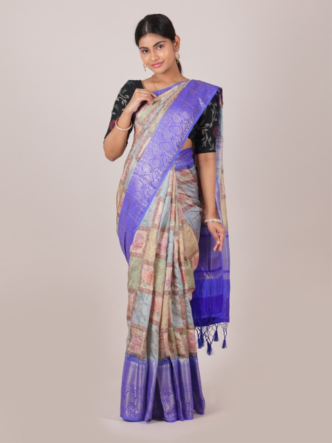 

Pothys Blue & Green Ethnic Motifs Printed Zari Saree