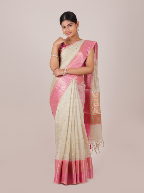 

Pothys Cream-Coloured & Pink Woven Design Saree