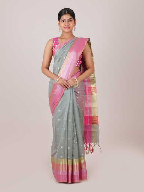 

Pothys Grey & Pink Zari Saree