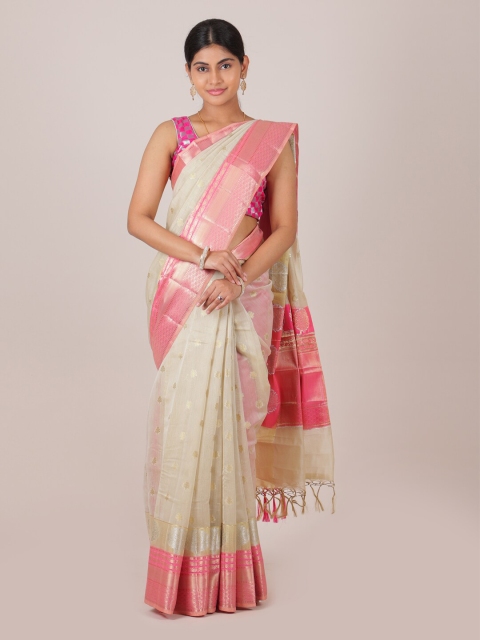 

Pothys Cream-Coloured & Pink Woven Design Zari Fancy Cotton Saree