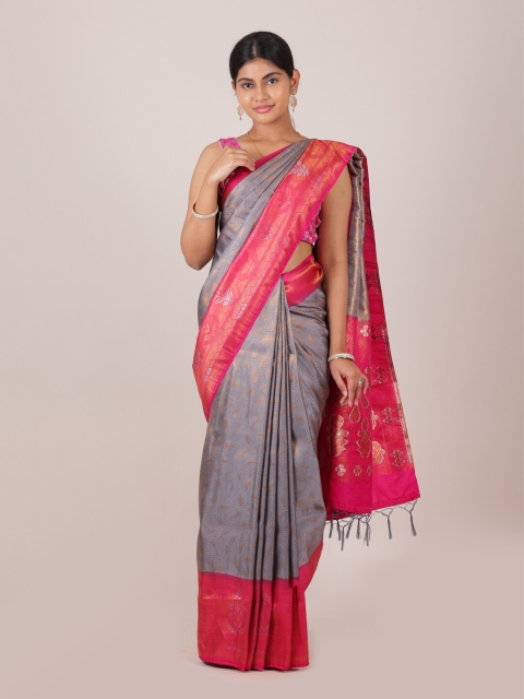 

Pothys Grey & Fuchsia Ethnic Motifs Zari Art Silk Saree