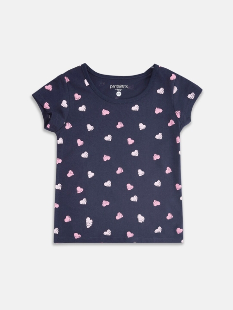 

Pantaloons Baby Girls Navy Blue & Pink Printed Cotton Round Neck T-shirt