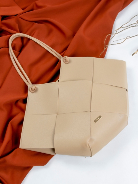 

Kazo Beige Colourblocked PU Shopper Handheld Bag