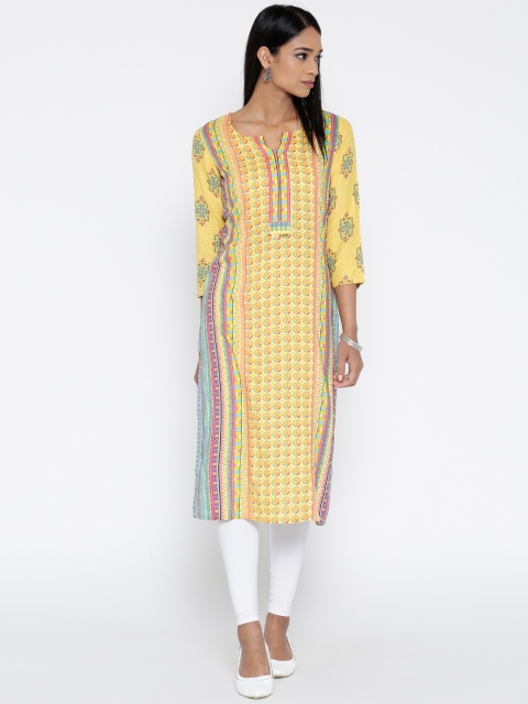 

Rangriti Women Yellow Printed Straight Kurta