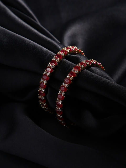 

justpeachy Set Of 2 Gold-Plated & Red Stone-Studded Bangles