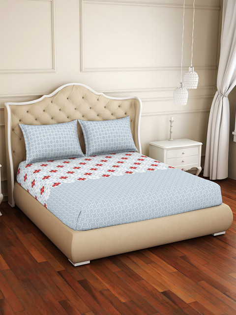 

Welspun Blue & White Ethnic Motifs 144 TC Cotton King Bedsheet with 2 Pillow Covers