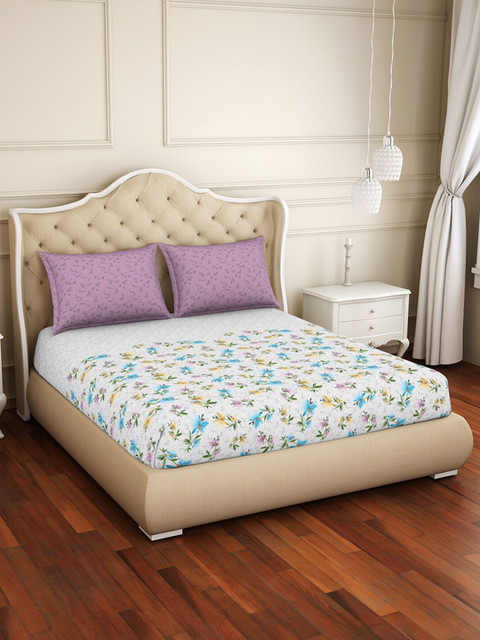 

Welspun Mauve & White Floral 144 TC King Bedsheet with 2 Pillow Covers