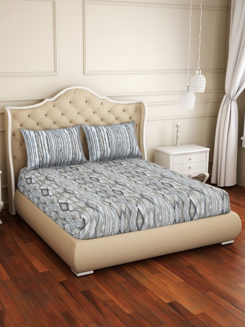 

Welspun Grey & White Geometric 144 TC King Bedsheet with 2 Pillow Covers